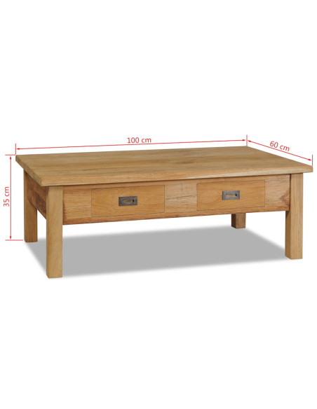 Tavolino da Salotto in Legno Massello di Teak 100x60x35 cm