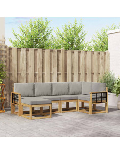 Set di divani da esterno 6 pcs Bianco e Grigio Chiaro