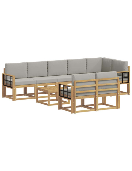 Set di divani da esterno 9 pcs Bianco e Grigio Chiaro
