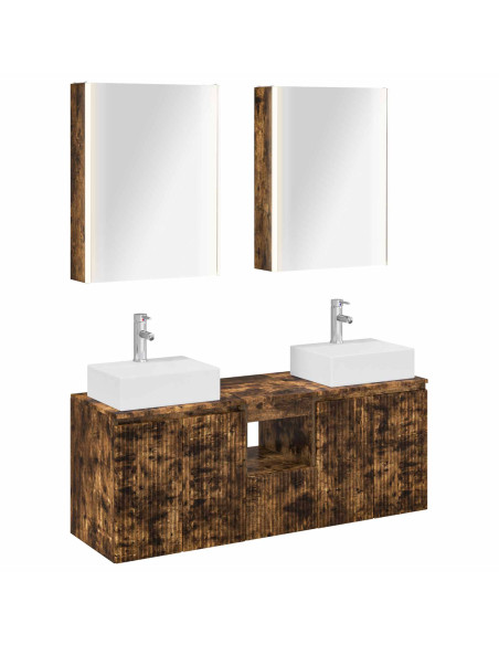 Set di Armadi da Bagno 5 pcs Rovere Fumo Legno ingegnerizzato