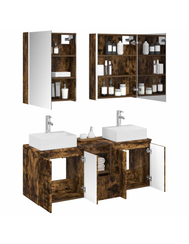 Set di Armadi da Bagno 5 pcs Rovere Fumo Legno ingegnerizzato
