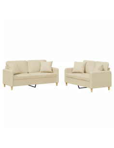 Set Divani 2 pz con Cuscini Crema in Tessuto