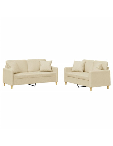 Set Divani 2 pz con Cuscini Crema in Tessuto