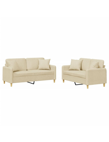 Set Divani 2 pz con Cuscini Crema in Tessuto