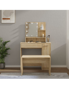 Set Tavolo da Toeletta con LED Rovere Sonoma Legno Multistrato