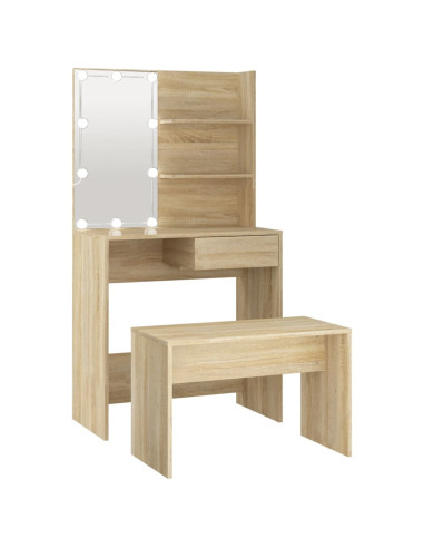 Set Tavolo da Toeletta con LED Rovere Sonoma Legno Multistrato