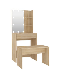 Set Tavolo da Toeletta con LED Rovere Sonoma Legno Multistrato 2