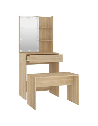 Set Tavolo da Toeletta con LED Rovere Sonoma Legno Multistrato