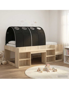 Letto alto per bambini con storage 3 pz Rovere Sonoma e Nero