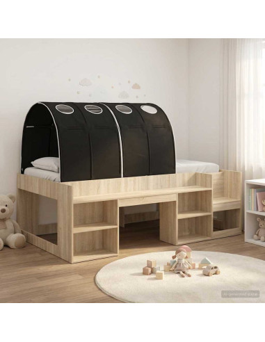 Letto alto per bambini con storage 3 pz Rovere Sonoma e Nero