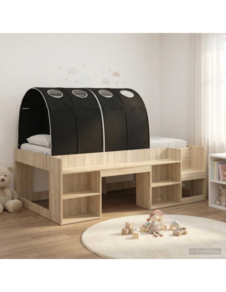 Letto alto per bambini con storage 3 pz Rovere Sonoma e Nero