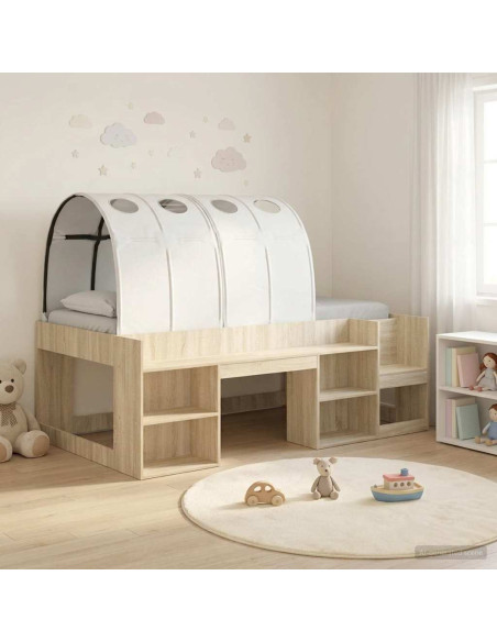 Letto alto per bambini con storage 3 pz Rovere Sonoma e bianco