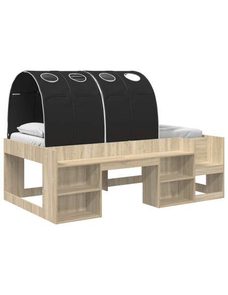 Letto alto per bambini con storage 3 pz Rovere Sonoma e Nero