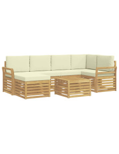 Set di divani da esterno 7 pcs Bianco e Crema Poliestere 2