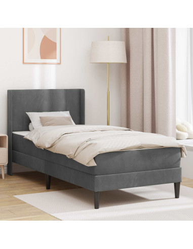 Struttura letto con materasso Grigio scuro 90 x 190 cm Velluto