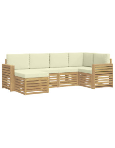 Set di divani da esterno 6 pcs Bianco e Crema Poliestere 2