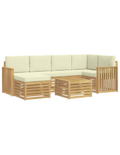 Set di divani da esterno 7 pcs Bianco e Crema Poliestere 2