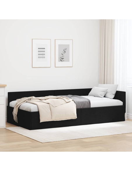 Cornice del letto ad angolo Nero 100 cm x 200 cm Tessuto
