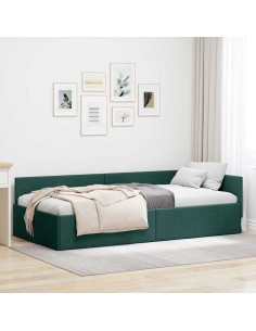 Cornice del letto ad angolo Verde Scuro 100 cm x 200 cm Tessuto