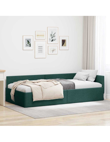 Cornice del letto ad angolo Verde Scuro 100 cm x 200 cm Tessuto