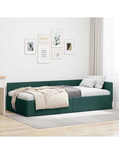 Cornice del letto ad angolo Verde Scuro 100 cm x 200 cm Tessuto