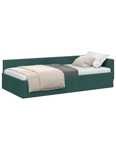 Cornice del letto ad angolo Verde Scuro 100 cm x 200 cm Tessuto