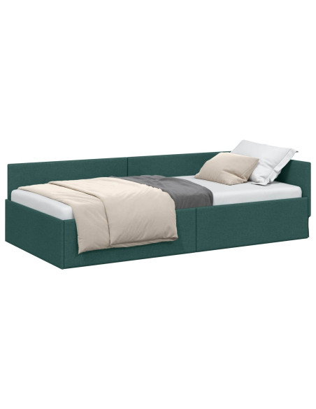 Cornice del letto ad angolo Verde Scuro 100 cm x 200 cm Tessuto
