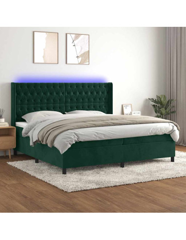 Letto a Molle con Materasso e LED Verde Scuro 200x200cm Velluto