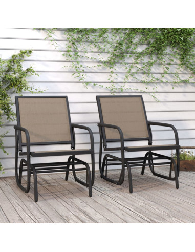 Sedie a Dondolo Giardino 2pz Marroni 61x76x87 Textilene Acciaio