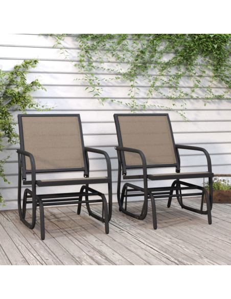Sedie a Dondolo Giardino 2pz Marroni 61x76x87 Textilene Acciaio