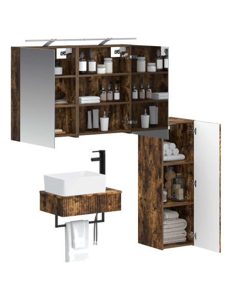 Set di Armadi da Bagno 4 pcs Rovere Fumo 50 x 14,5 x 70 cm