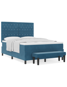 Letto a molle con cuscino Blu scuro 200 x 140 cm Velluto