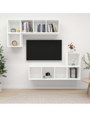 Set Mobili Porta TV 4 pz Bianco in Legno Multistrato