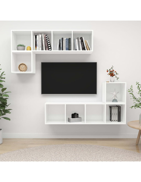 Set Mobili Porta TV 4 pz Bianco in Legno Multistrato