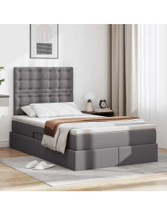 Letto con contenitore e LED Grigio 120 x 200 cm Pelle Sintetica