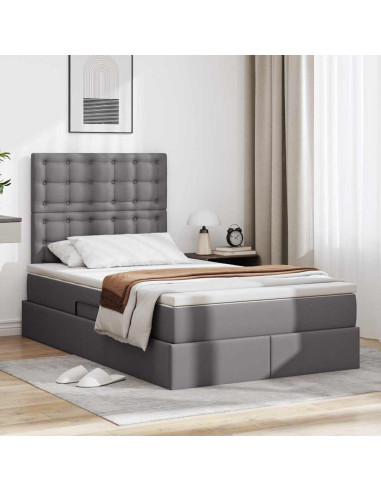 Letto con contenitore e LED Grigio 120 x 200 cm Pelle Sintetica