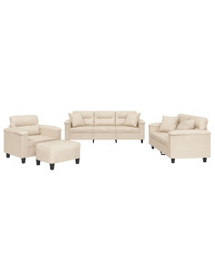Set Divani 4 pz con Cuscini Beige in Tessuto Microfibra