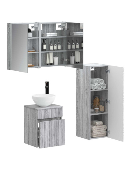 Set di mobili per il bagno 4 pcs Sonoma grigio