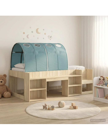 Letto alto per bambini con storage 3 pz Rovere Sonoma e Azzurro