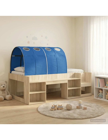 Letto alto per bambini con storage Rovere Sonoma e Blu