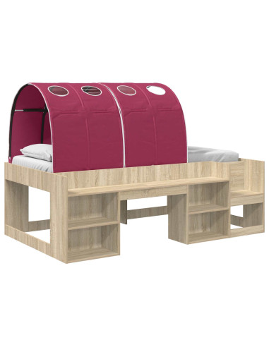 Letto con Tunnel 3 pz Sonoma e Rosso Legno ingegnerizzato