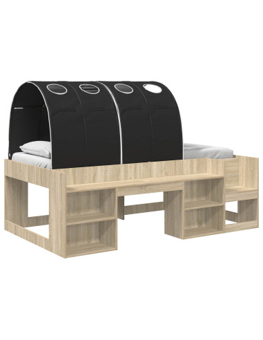 Letto con Tunnel 3 pz Sonoma e Nero Legno ingegnerizzato