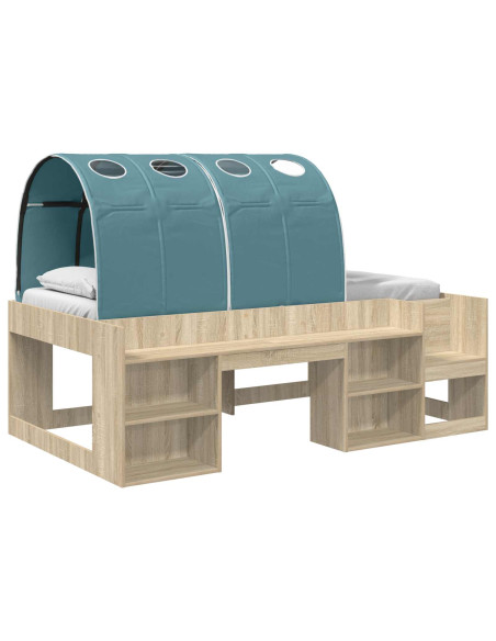 Letto alto per bambini con storage 3 pz Rovere Sonoma e Azzurro