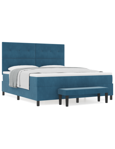 Letto a molle con testiera Blu scuro 200 x 180 cm Velluto