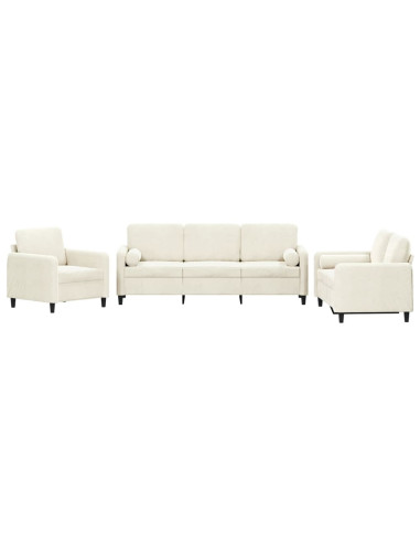 Set di Divani 3 pz con Cuscini Crema in Velluto