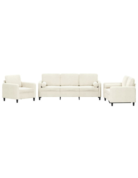 Set di Divani 3 pz con Cuscini Crema in Velluto