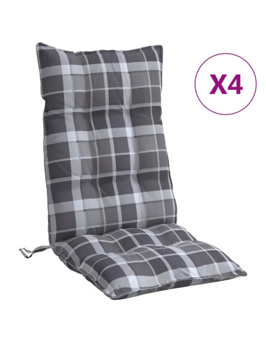 Cuscini Sedia Schienale Alto 4 pz Quadri Grigio Tessuto Oxford