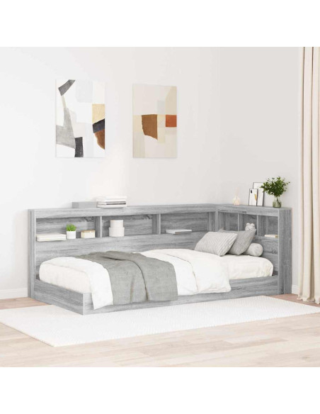 Letto Libreria Grigio sonoma 100 x 200 cm Legno multistrato