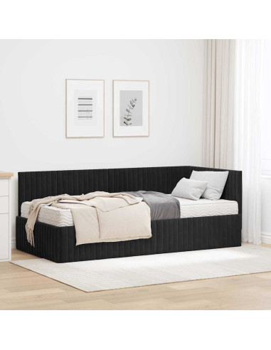 Struttura Letto Angolare con Materasso 2 pcs Nero Velluto