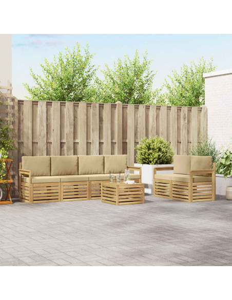 Set di divani da esterno 7 pcs Bianco e Beige Poliestere